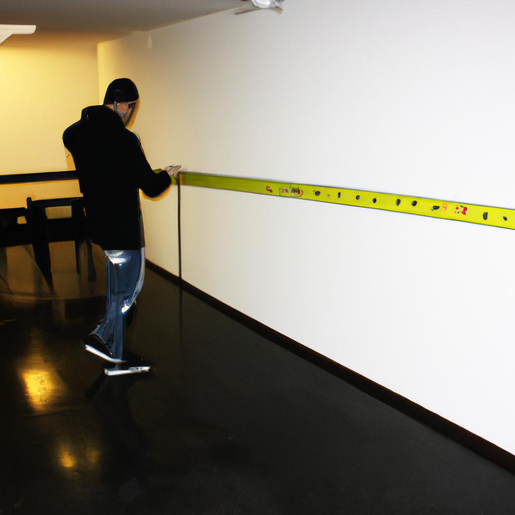Person measuring meeting room dimensions